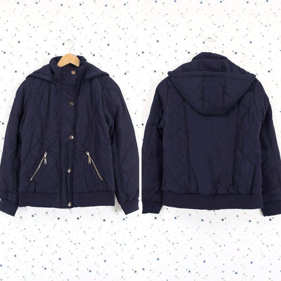 Navy Removable Hood Quilted Puffer Jacket - Picture 8 of 8